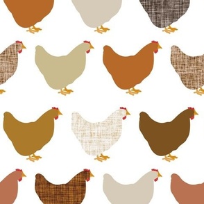 chickens: pumpkin, linen, cider, nougat, copper, champagne linen, tawny linen, mud linen, caramel no. 2 linen