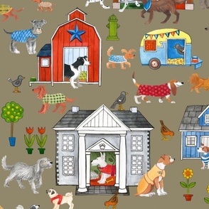 Dogs at Home khaki mix 24x24in 