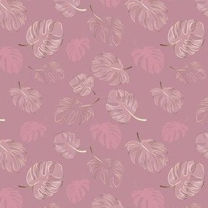 Minimalistic Pink Monstera Hand Drawn Leaves with the Golden Effect Small