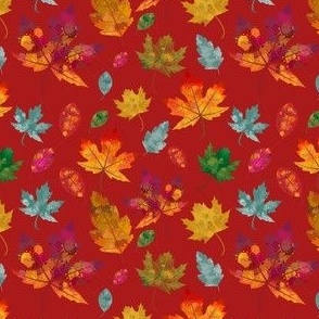 Colorful, Watercolor, Vibrant Fall Leaves Pattern Small