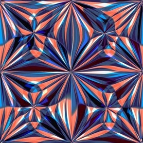Blue and coral abstract flower kaleidoscope