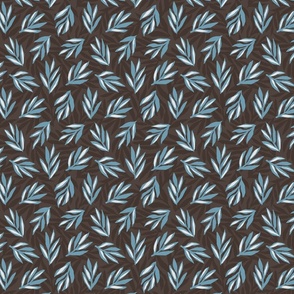 Abstract leaves. Grey-blue on a dark brown. Large