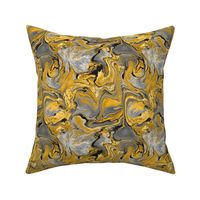 marbling, abstract small  8” repeat paint swirls, non directional honey gold and silver with black