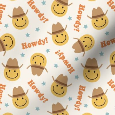 Howdy! - Happy Face Cowboy / Cowgirl - blue stars  - LAD22