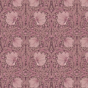 Pimpernel Floral Damask Historic William Morris Vintage Design Dust Pink Smaller Scale