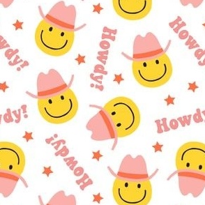 Howdy! - Happy Face Cowboy / Cowgirl - pink hats - LAD22