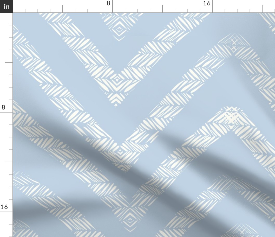 Pastel Chevron Natural White on fog blue - medium scale