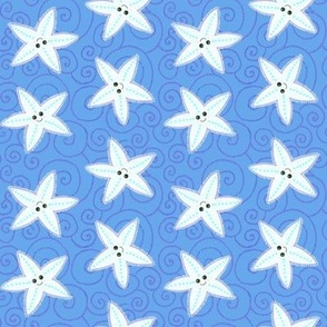 Happy white starfish on blue