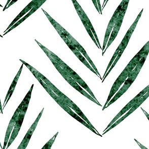 large scale botanical - palm leaves - emerald color - foliage wallpaper and fabric