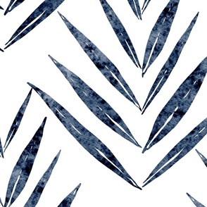 large scale botanical - palm leaves - indigo blue color - foliage wallpaper and fabric