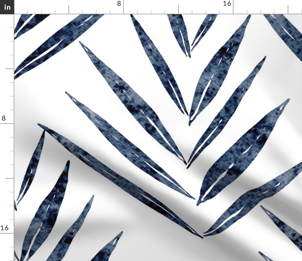 large scale botanical - palm leaves - indigo blue color - foliage wallpaper and fabric