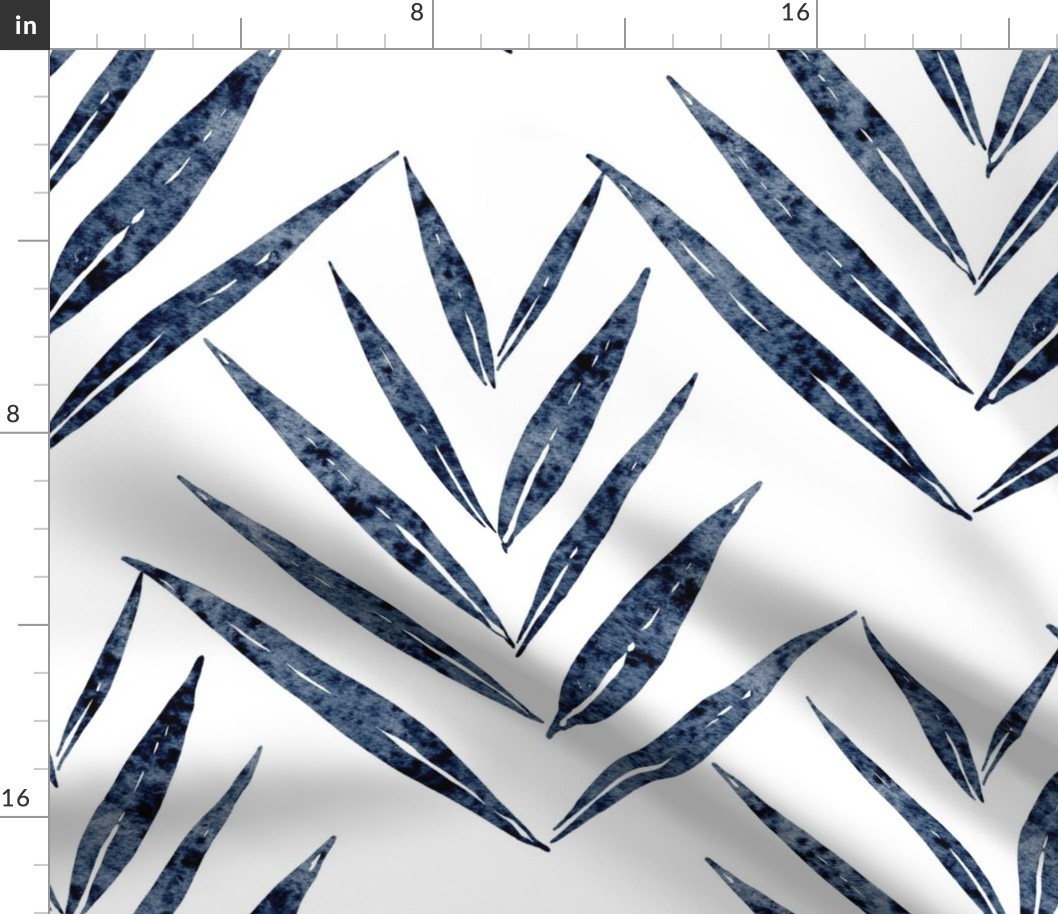 botanical - palm leaves - indigo blue color - foliage wallpaper and fabric