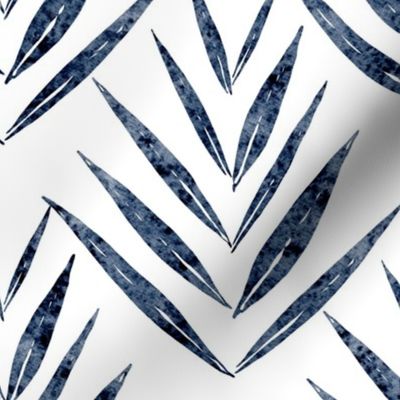 small scale botanical - palm leaves - indigo blue color - foliage wallpaper and fabric