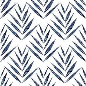 small scale botanical - palm leaves - indigo blue color - foliage wallpaper and fabric