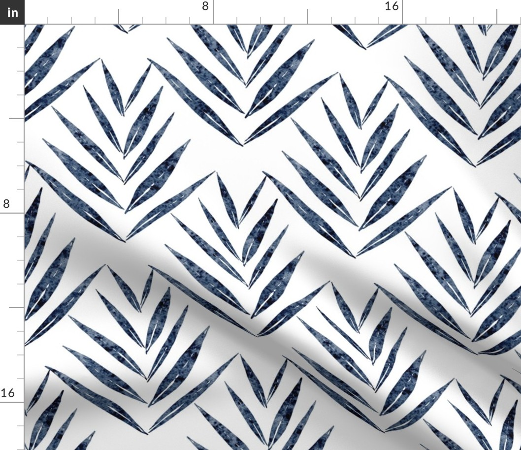 small scale botanical - palm leaves - indigo blue color - foliage wallpaper and fabric