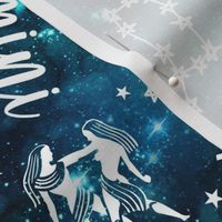 Large Scale Gemini Zodiac Signs on Teal Galaxy