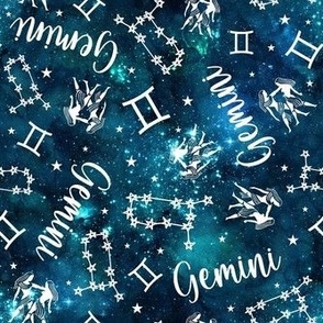 Medium Scale Gemini Zodiac Signs on Teal Galaxy