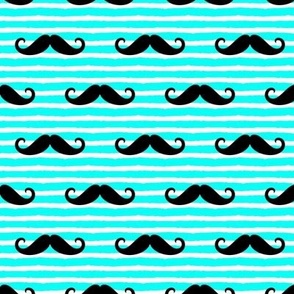 mustache on stripes - bright turquoise - LAD22