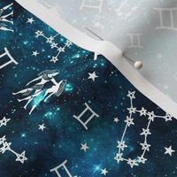 Medium Scale Gemini Zodiac Signs on Teal Galaxy