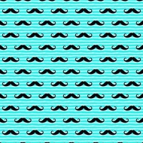 (small scale) mustache on stripes - bright turquoise - LAD22