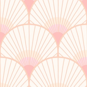 Art Deco Peacock Feather Fan Scallop pale pink XL 12in wallpaper scale by Pippa Shaw