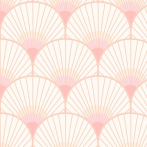 Art Deco Peacock Feather Fan Scallop pale pink 8in wallpaper scale by Pippa Shaw