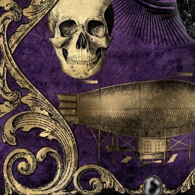 Steampunk Gothic Purple Patchwork Owl and Raven Halloween 
