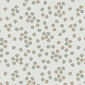 Ditsy Florals in Green and Beige ( small scale )