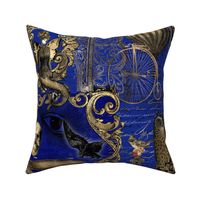 Steampunk Gothic Royal Blue Patchwork Owl and Raven Halloween 