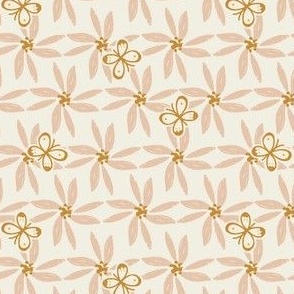 Butterflies and Flowers - Pink & Gold on Cream | Neutral Colour Palette