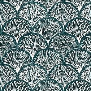 Coastal Chic  Sea Inspired Fan Pattern - Ditsy Scale - Dark Teal Scallop Pattern Watercolor Beach