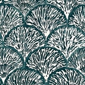 Coastal Chic  Sea Inspired Fan Pattern - Small Scale - Dark Teal Scallop Pattern Watercolor Beach