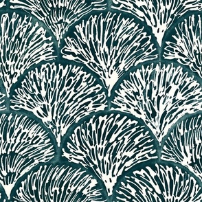 Coastal Chic  Sea Inspired Fan Pattern - Medium Scale - Dark Teal Scallop Pattern Watercolor Beach