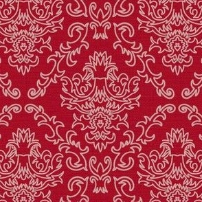 Light Damask pattern on red background 