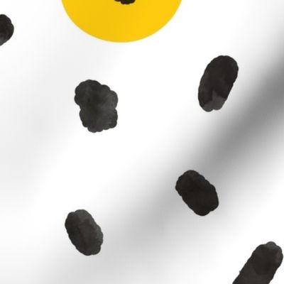 Black and yellow watercolor spots  brush strokes on white background, Artistic abstract minimalistic pattern.