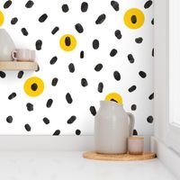 Black and yellow watercolor spots  brush strokes on white background, Artistic abstract minimalistic pattern.