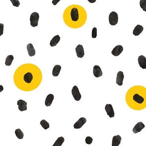 Black and yellow watercolor spots  brush strokes on white background, Artistic abstract minimalistic pattern.
