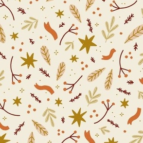 Jolly Winter | Festive, Christmas Stars Ribbons and Sparkles Colourful on Cream Background