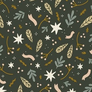 Jolly Winter | Festive, Christmas Stars Ribbons and Sparkles Colourful on  Dark Green