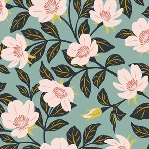 Apple Blossoms Floral Print - Medium - Light Teal