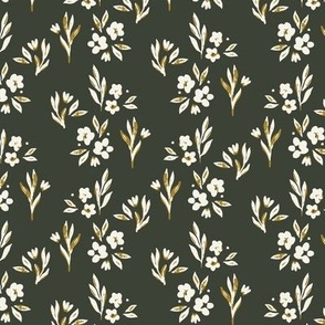 Cottagecore  Meadow - Cream on Dark Green | Romantic Gathered Flowers