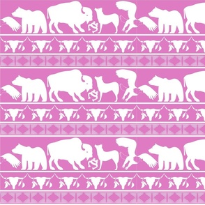 Animal Border - White on Pink
