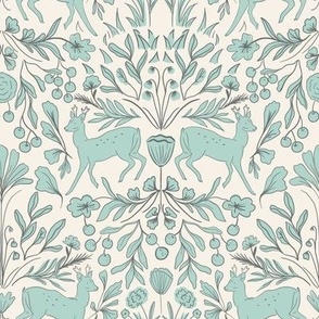 Forest Frolic - minty blue on cream