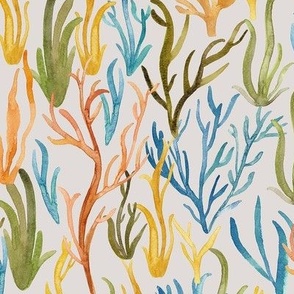 Hand Painted Watercolour Colourful Coral Off White Large