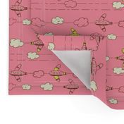 Jet Set - Whimsical Airplanes & Clouds Pink