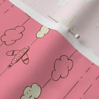 Jet Set - Whimsical Airplanes & Clouds Pink