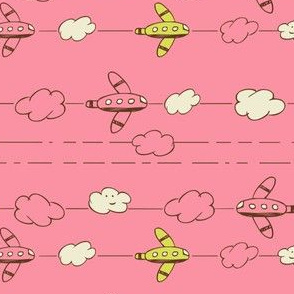 Jet Set - Whimsical Airplanes & Clouds Pink