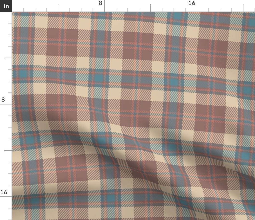 Three Ribbon Plaid in Beige Turquoise and Brown