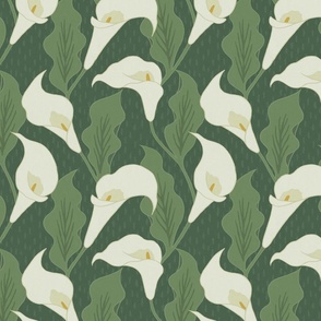 Art Nouveau Calla Lily on Dark Green (Medium Scale)