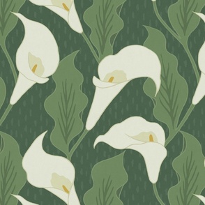 Art Nouveau Calla Lily on Dark Green (Large Scale)